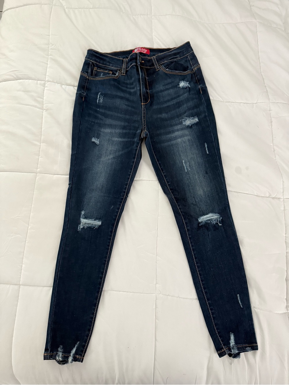 Wax Jean "Butt I Love You" Distressed Skinny Jeans - Dark Wash (Size 9/29)